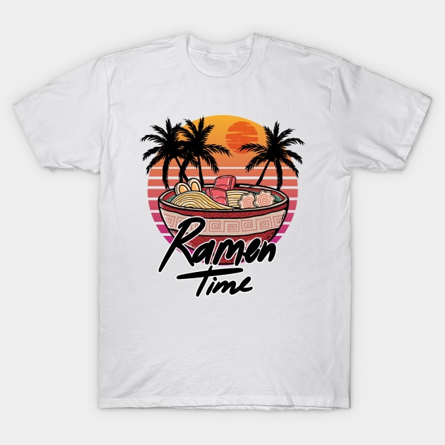 Ramen Time Summer Vaporwave Aesthetics  Palm Trees T-Shirt by A Comic Wizard